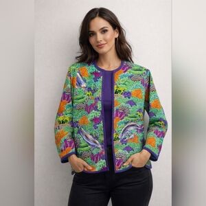 Vibrant Dolphin Coral Reef Art Colorful Statement Blazer Coastal Ocean Jacket